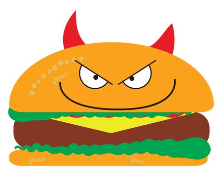 Evil looking hamburger, illustration, vector on white background.のイラスト素材