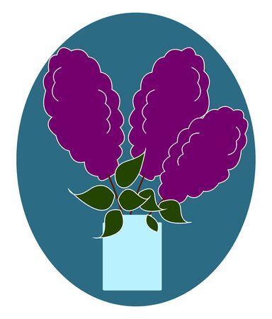 Lilac flowers in vase, illustration, vector on white background.のイラスト素材