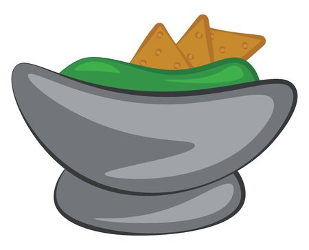 A fresh and healthy guacamole in a bowl with a chips, vector, color drawing or illustration.のイラスト素材