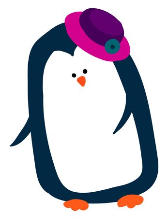 Cute penguin with hat, illustration, vector on white background.のイラスト素材