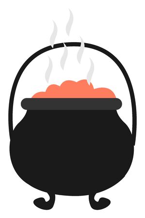 Black boiler with soup, illustration, vector on white backgroundのイラスト素材