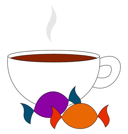 A cup of coffee and candy, illustration, vector on white background.のイラスト素材