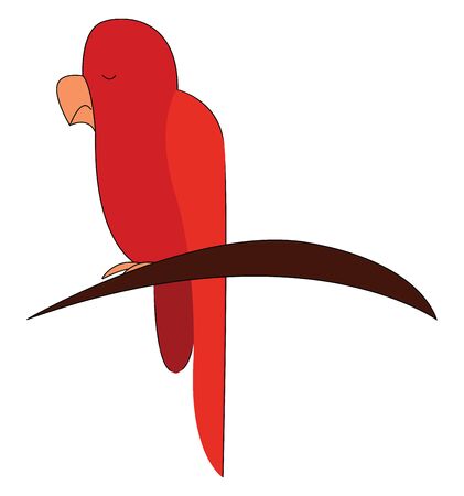 A red parrot sitting on a tree branch, vector, color drawing or illustration.のイラスト素材