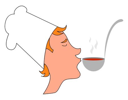 Cook tasting meal, illustration, vector on white background.のイラスト素材