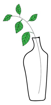 A small bottle vase with a single plant, vector, color drawing or illustration.のイラスト素材