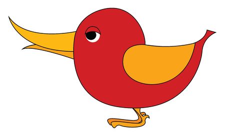 Red small bird with yellow wings, illustration, vector on white background.のイラスト素材