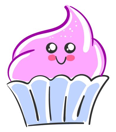 Cute pink cupcake, illustration, vector on white background.のイラスト素材