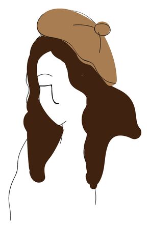 A girl with a curly hair and a brown beret, vector, color drawing or illustration.のイラスト素材