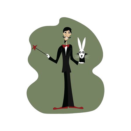 Illusionist with rabbit, illustration, vector on white background.のイラスト素材
