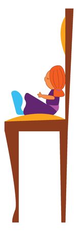 A doll with a purple dress sitting on the chair, vector, color drawing or illustration.のイラスト素材