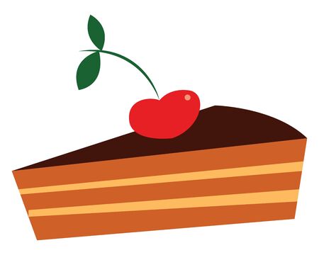 A sweet chocolate pie with a cherry on its top, vector, color drawing or illustration.