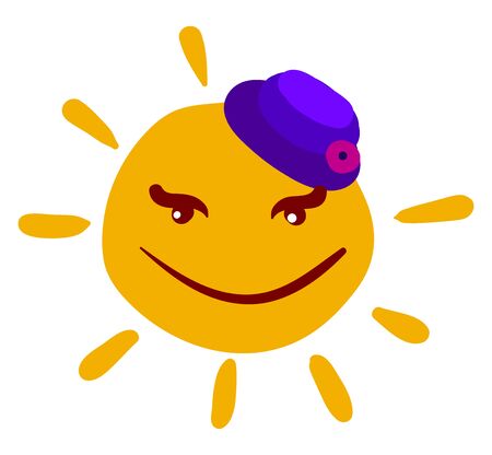 Sun with woman hat, illustration, vector on white background.のイラスト素材