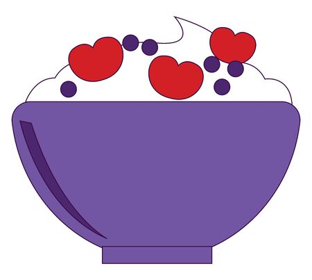 A bowl of fruit and yogurt, illustration, vector on white background.のイラスト素材
