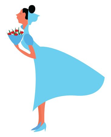 Bride in her blue wedding frock, vector, color drawing or illustration.のイラスト素材