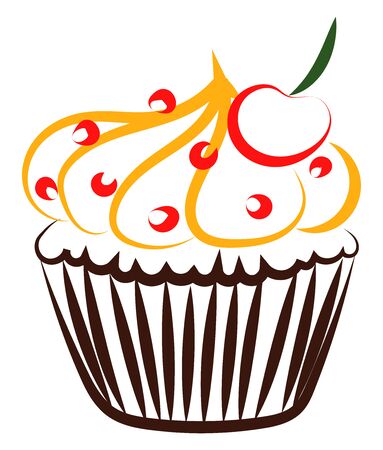 Cherry cake drawing, illustration, vector on white background.のイラスト素材