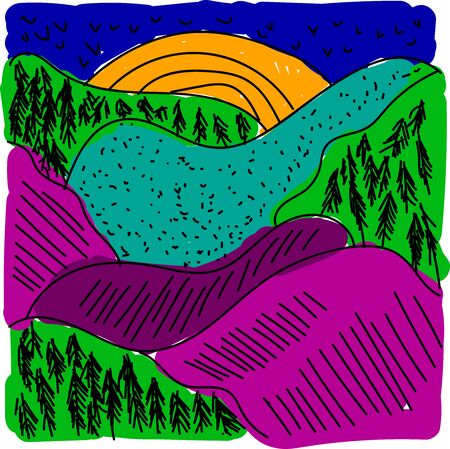 Lake in the night picture, illustration, vector on white background.のイラスト素材