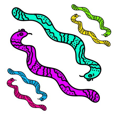Colorful snakes, illustration, vector on white background.のイラスト素材