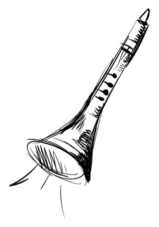 Clarinet drawing, illustration, vector on white background.のイラスト素材