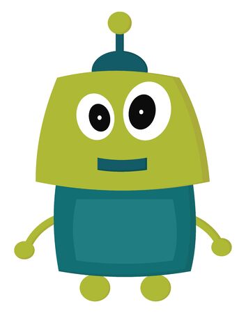 A green happy robot with big eyes, vector, color drawing or illustration.のイラスト素材