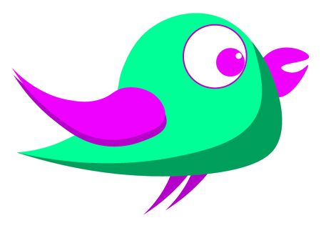 Green bird with purple eyes, illustration, vector on white background.のイラスト素材