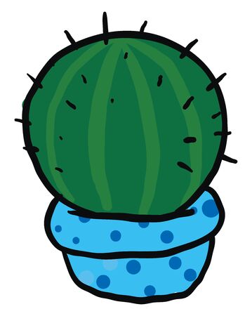 Fat cactus in blue pot, illustration, vector on white background.のイラスト素材