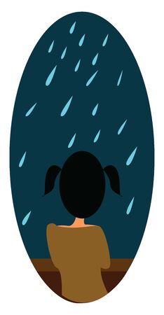 A small girl admiring a beautiful rainfall, vector, color drawing or illustration.のイラスト素材