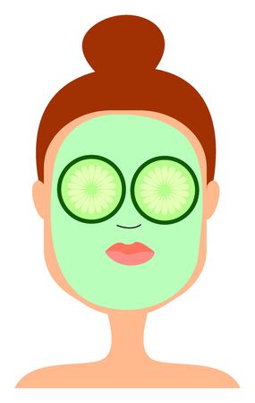 Cucumber mask on girl, illustration, vector on white background.のイラスト素材