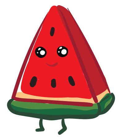 A single happy triangle slice of watermelon, vector, color drawing or illustration.のイラスト素材