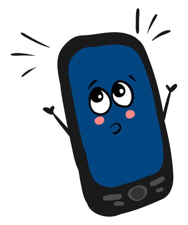 Scared mobile phone, illustration, vector on white background.のイラスト素材