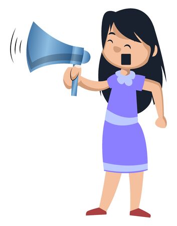 Girl with megaphone, illustration, vector on white background.のイラスト素材