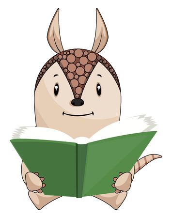Armadillo reading book, illustration, vector on white background.のイラスト素材