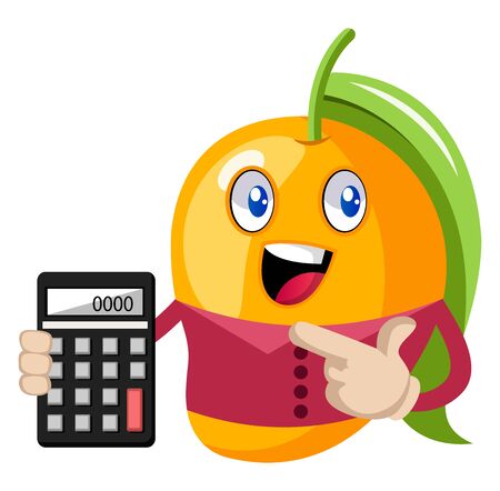 Mango holding calculator, illustration, vector on white background.のイラスト素材