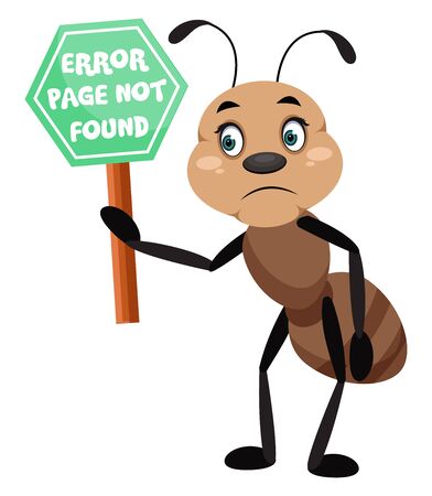 Ant holding 404 error sign, illustration, vector on white background.のイラスト素材