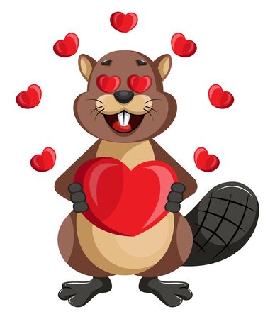 Beaver in love, illustration, vector on white background.のイラスト素材