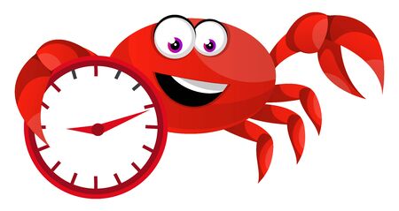 Crab with clock, illustration, vector on white background.のイラスト素材