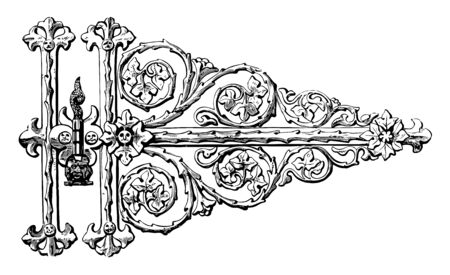 Gothic Hinge is designed in a scrolling, fronts is totally unique, household objects and scrolling leaf, vintage line drawing or engraving illustration.のイラスト素材