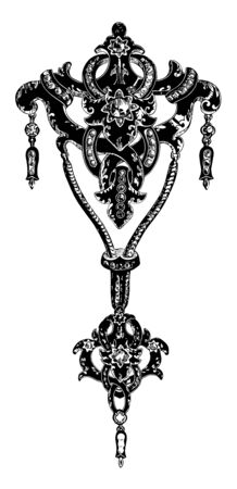 Brooch has a leaf design, vintage line drawing or engraving illustration.のイラスト素材