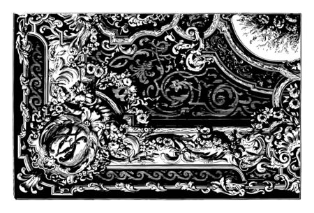 Rug is a type of floor covering, it is designed with scrolls and flowers, vintage line drawing or engraving illustration.のイラスト素材