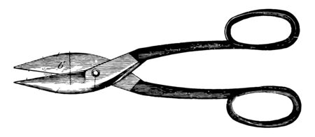 This illustration represents a Pair of Scissors which consist of a pair of metal blades vintage line drawing or engraving illustration.のイラスト素材