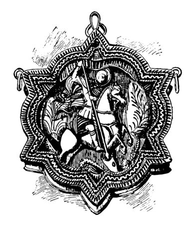 Phylacterium amulet found at St. Dunstan's Fleet Street in London, vintage line drawing or engraving illustration.のイラスト素材