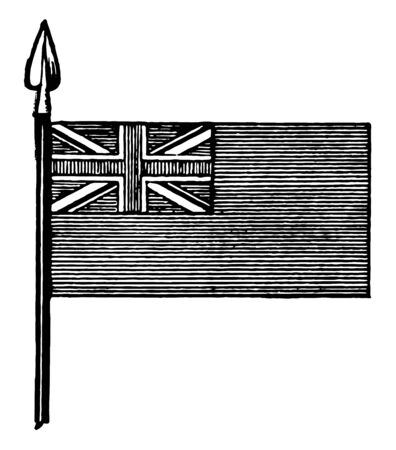 The Blue Ensign is a flag of Great Britain, this flag has union flag in its canton and remaining place has horizontal lines, vintage line drawing or engraving illustrationのイラスト素材