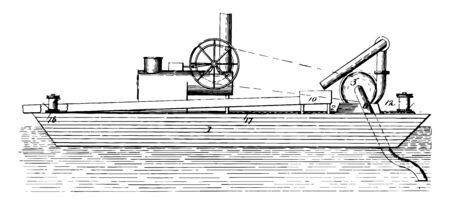This illustration represents Original Gold Mining Device which consists of the processes and techniques employed in the removal of gold from the ground vintage line drawing or engraving illustration.のイラスト素材