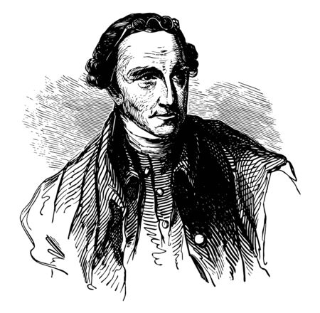 Patrick Henry 1736 to 1799 he was an American attorney planter orator and the first and sixth post to colonial governor of Virginia famous for his declaration to the Second Virginia Convention vintage line drawing or engraving illustrationのイラスト素材