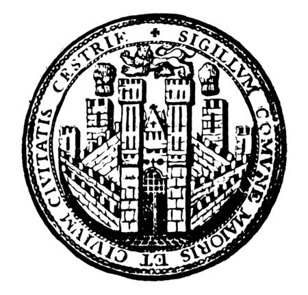 Bishopic is a coat of arms representing the city of Chester vintage line drawing or engraving illustration.のイラスト素材
