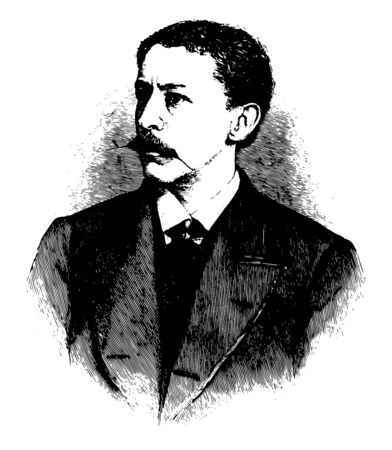 Thomas Bailey Aldrich, 1837-1907, he was an American writer, poet, critic, and editor, famous for his work in stories of bad boy, vintage line drawing or engraving illustrationのイラスト素材