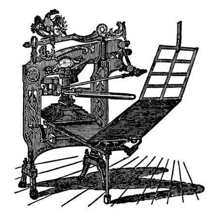 This illustration represents Columbian Press which is used for printing vintage line drawing or engraving illustration.のイラスト素材