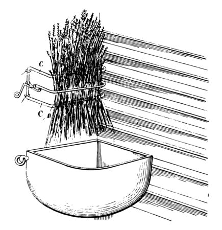 This illustration represents Hay Rack which is a freestanding vertical drying rack, vintage line drawing or engraving illustration.のイラスト素材