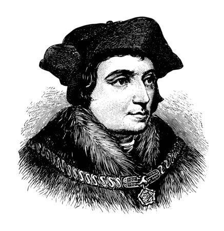 Sir Thomas More face after Holbein in this picture, vintage line drawing or engraving illustration.のイラスト素材