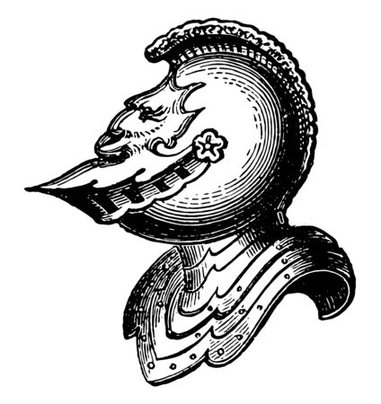 Helm of Esquire has the vizor closed vintage line drawing or engraving illustration.のイラスト素材