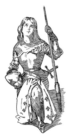 Joan of Arc she was famous as heroine of France for her role during the Lancastrian phase of the hundred years war vintage line drawing or engraving illustrationのイラスト素材